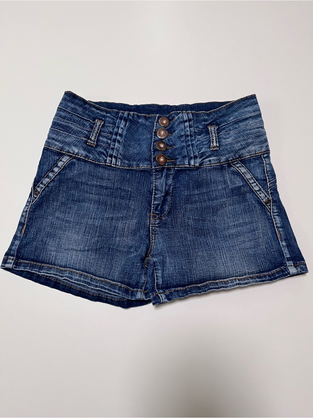 Premium M Jeans Blue Denim Shorts Women’s Size S 26 Waist Mid Rise 4 Button